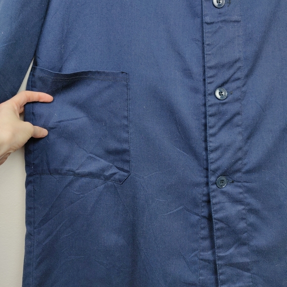 Sanfor Vintage Men’s French Indigo Workwear Long Chore Jacket Lab Coat Sz 50 Lg - Picture 4 of 9